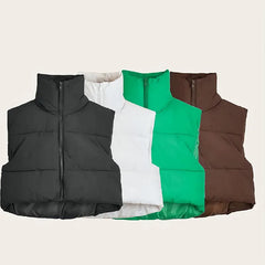 Trendy Fashion Cropped Puffer Vest Women Zip Up Stand Collar Sleeveless Padded Crop Puffy Vests