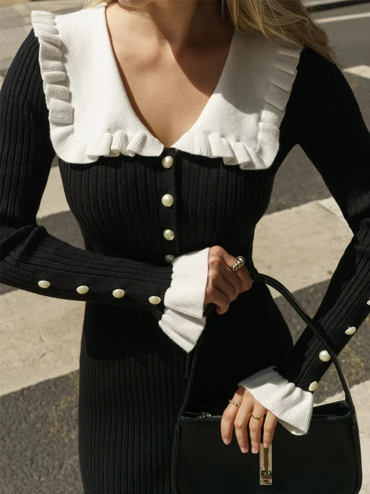 Luxury Fashion Stylish Women's Ruffled Knitted Slim Long Maxi Dress