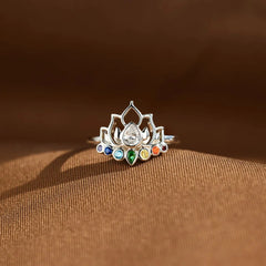 Exquisite 925 Sterling Silver Colorful Zircon Lotus Flower Boho Rings
