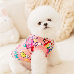Cute Fashion Print Pet Down Jacket | Colorful Graffiti Design | Traction Buckle | Soft & Windproof