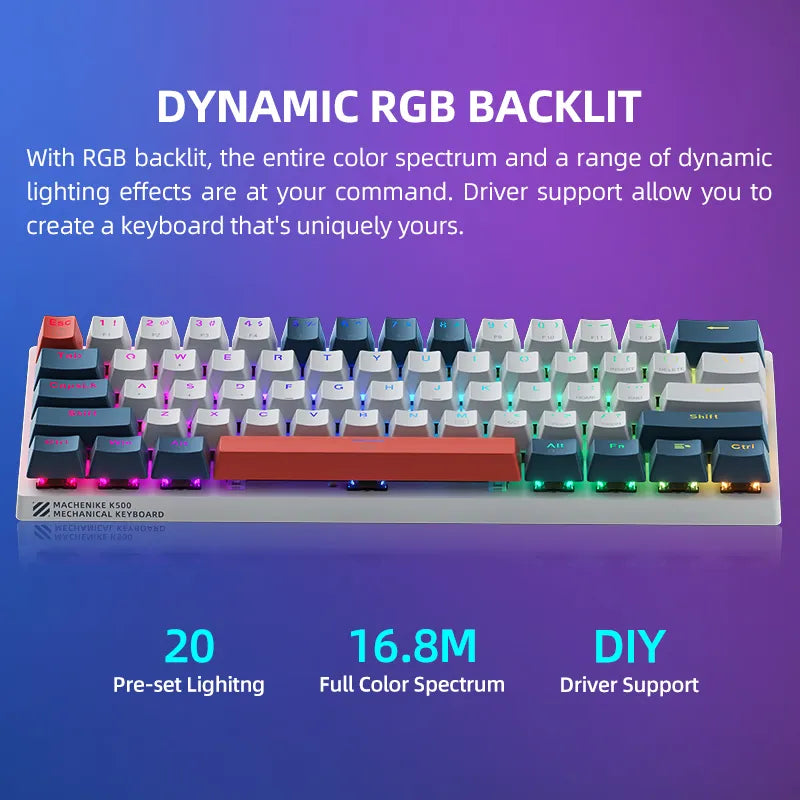 MACHENIKE K500-B61 Wired Mechanical Keyboard 60% Form Factor 61Keys Gaming Keyboard Wired Full Key Hot-Swappable RGB Backlit