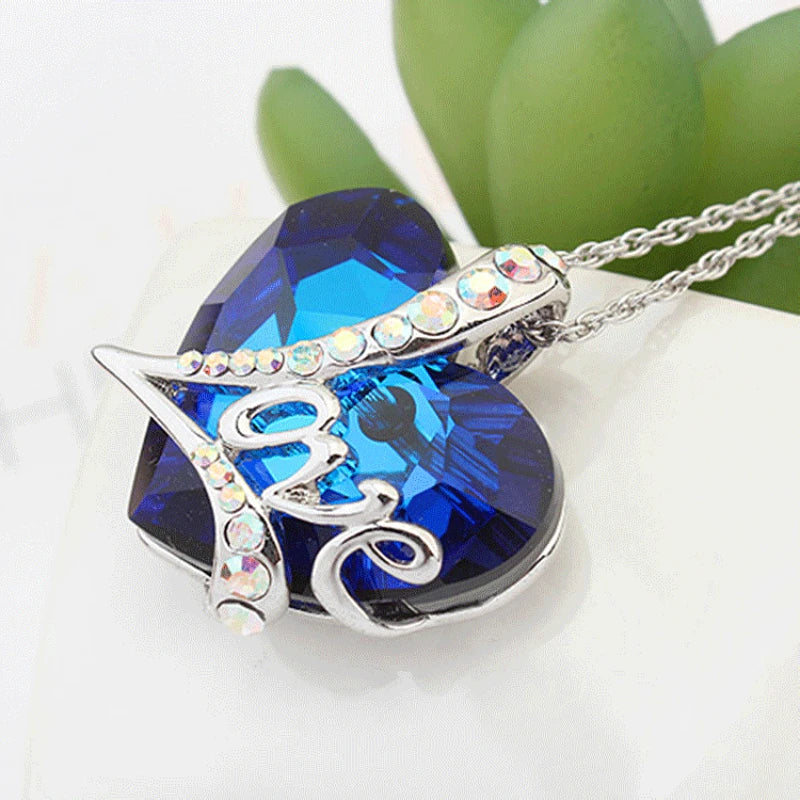 Fashion Luxury Ocean Heart Love Crystal Pendant Necklace