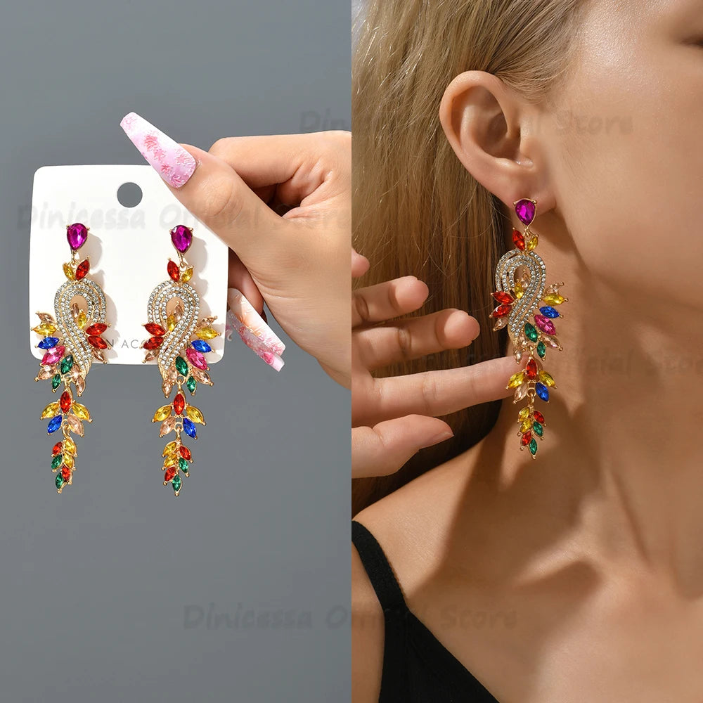 Luxury Sparkling Colorful Dangle Crystal Earrings For Women and Girls