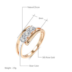Exquisite Luxury Three Big White Natural Zircon Rings in 585 Rose Gold and Silver