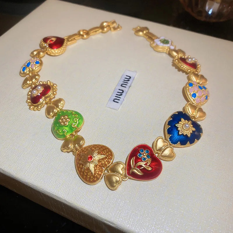 Masterpiece Vintage Rhinestone Pearl Love Heart Choker Necklace