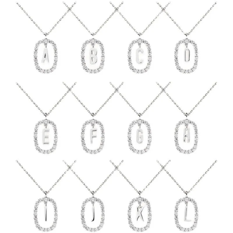 Gorgeous Fashion 925 Sterling Silver Zircon Monogram Initial Pendant Necklace Choker