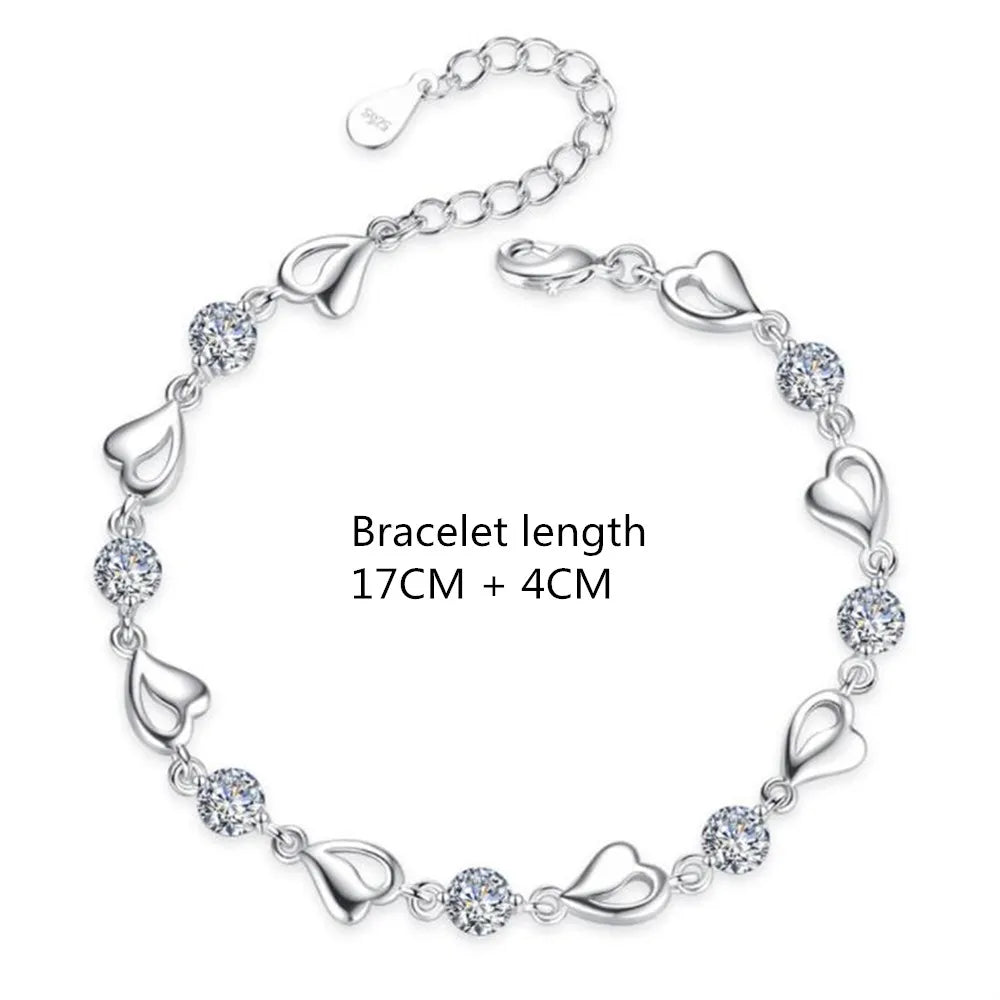 Luxury 925 Sterling Silver Retro Heart Cubic Zirconia Bracelet for Women and Girls