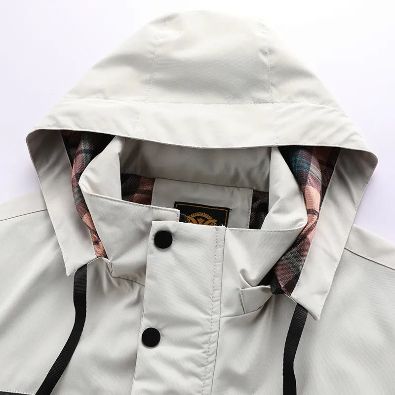 High Quality Men's Durable Hooded Windbreaker Waterproof Multiple Pockets Jackets