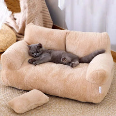 Luxury Plush Cat Bed Sofa: Anti-Slip Moisture-Proof Pet Bed for Small to Medium Dogs and Cats