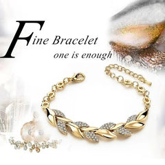 Exquisite Love Braided Leaf Bracelet - Luxurious Sparkling Rhinestones and Dazzling Cubic Zirconia for Women and Girls