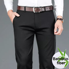 Luxury Men's Bamboo Fiber Casual Pants Classic Style Business Fashion Khaki Stretch Cotton Trousers