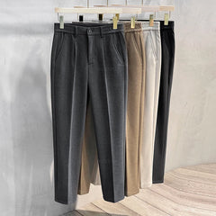 Luxury Men's Bamboo Fiber Thick Business Elastic Waist Classic Woolen Pants Trousers
