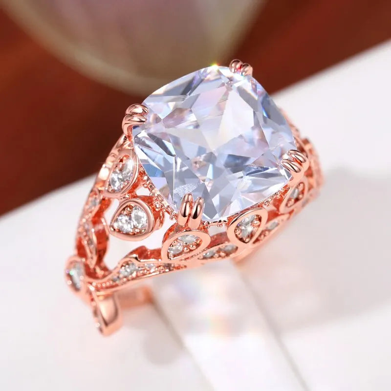 Gorgeous Rose Gold Sparkling Cubic Zirconia Rings for Women