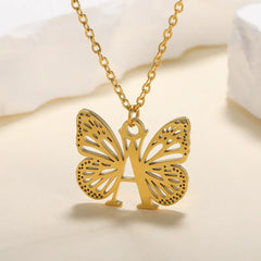 Exquisite Luxury Gold Platinum Plated A-Z Alphabet Initial Letter with Butterfly Pendant Necklace