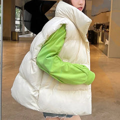 Fashion Stylish Y2K  Harajuku Vest Thick Warm Down Versatile Windproof Stand Collar Sleeveless Vest