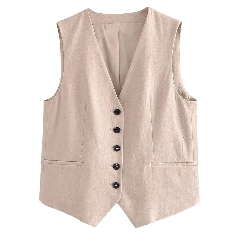 Gorgeous Luxury Women's Vintage Cotton Linen 2 Piece Vest and Short Sets Outfits