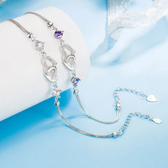 Elegant S925 Sterling Silver Inlaid With Natural Amethyst Zircon Heart Lady Bracelet