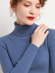 Luxury Elegant Women Cashmere Knitted Soft Pullovers Turtleneck Sweaters