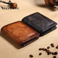 Luxury Men's RFID Genuine Leather Trifold Wallet