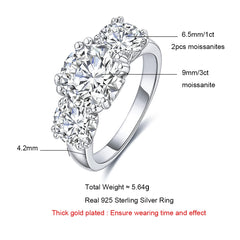 Sparkling 5CT VVS1/D Three Stone Moissanite Engagement Ring | GRA Certificate