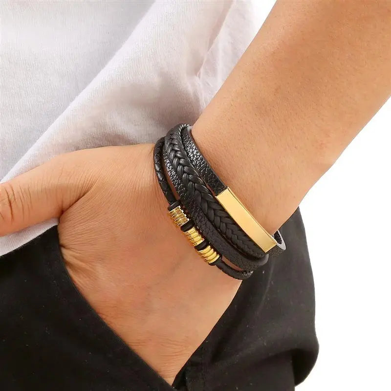 Luxury Classic Leather Hand-Woven Multi-Layer Bracelet for Men