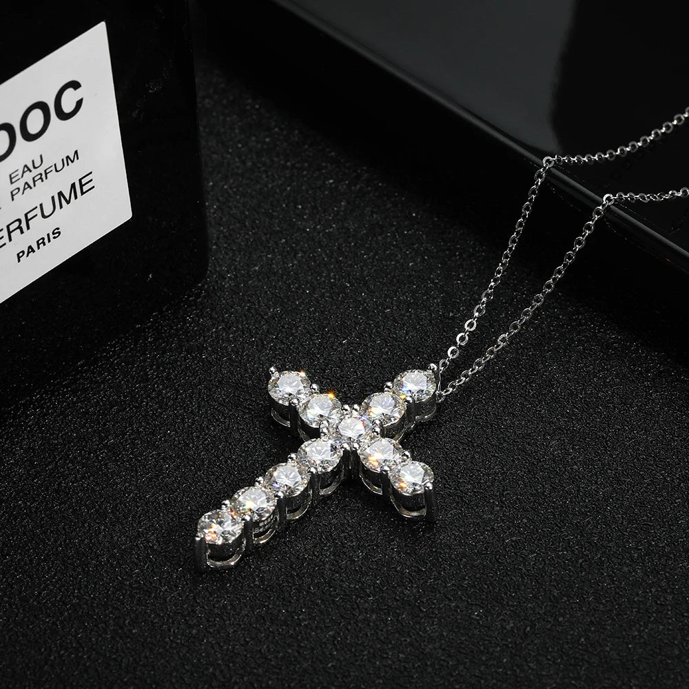 Sparking 5CT Full Moissanite Cross Pendant Necklace | GRA Certified
