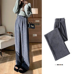 Korean Fashion Stylish Velvet & Cotton Wide-Leg Pants with High Stretch, Pleats, and Trendy
