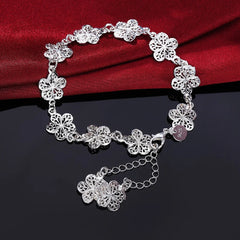 Exquisite Retro Fashion 925 Sterling Silver Flowers Chain Bracelets