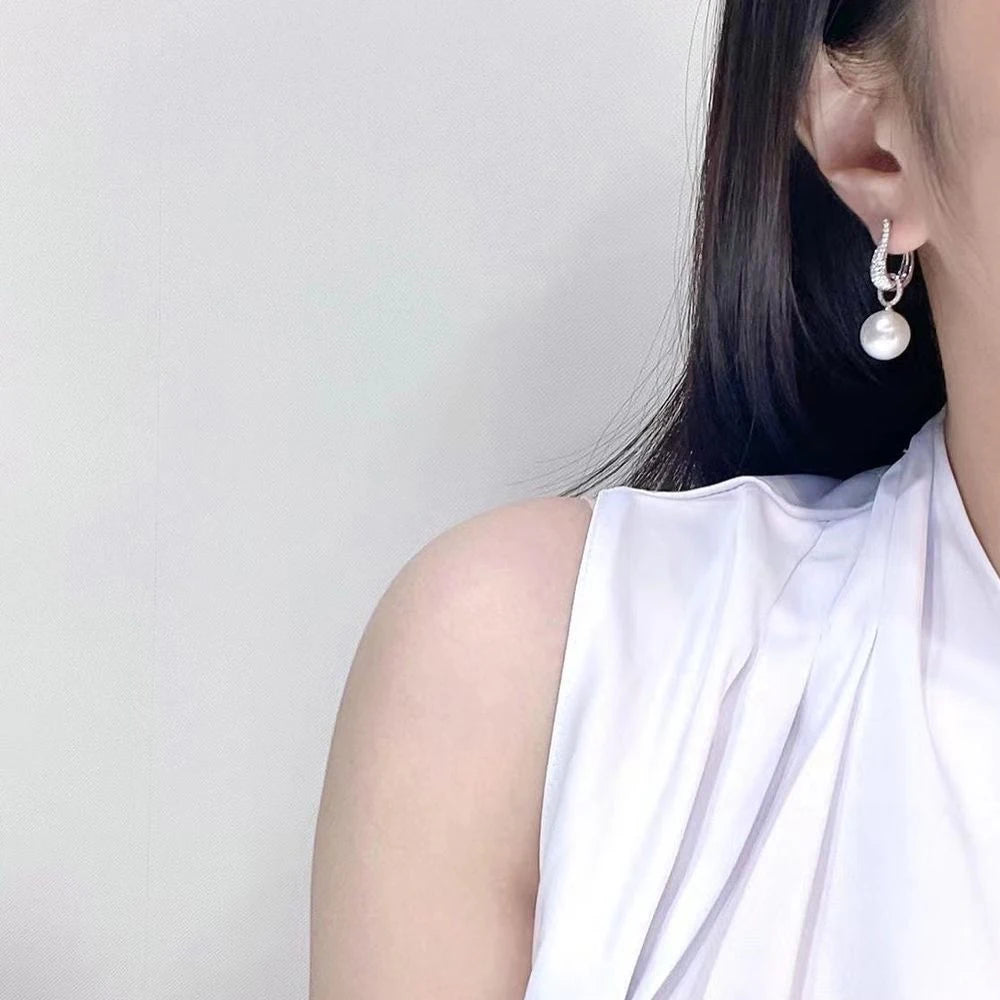 Gorgeous Fashion Imitation Pearl Bling Cubic Zirconia Dangle Earrings
