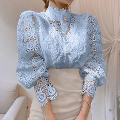 Elegant Women's Floral Embroidery Lace Shirts Blouses