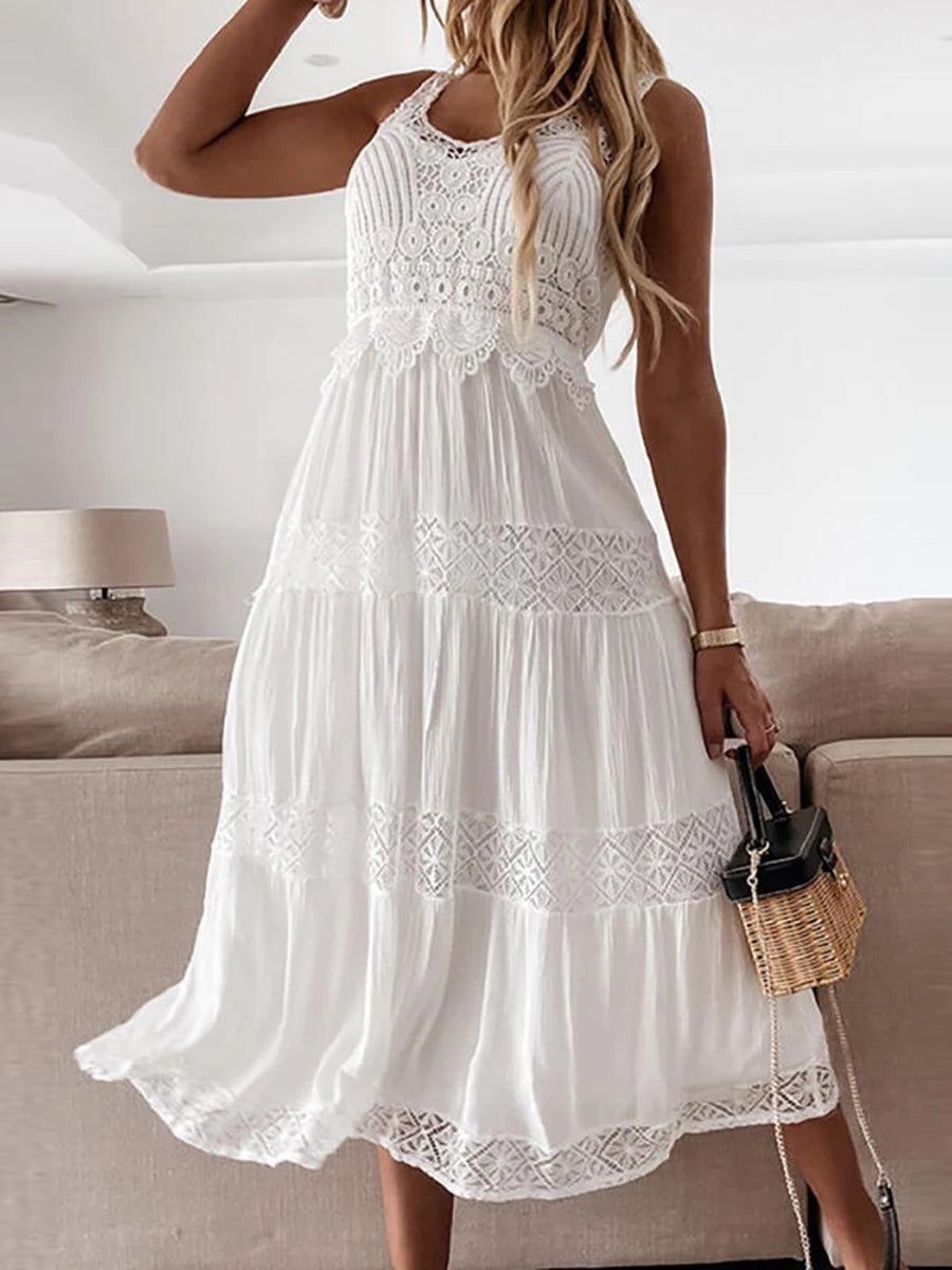 New Arrival Elegant Embroidered White Boho Maxi Dress For Woman