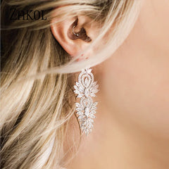 Exquisite Luxury Sparkling Leaf Marquise Zircon Drop Dangle Earrings
