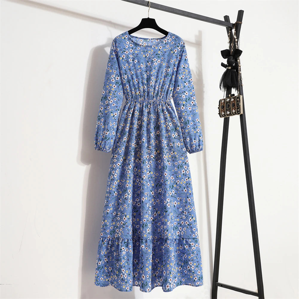 Elegant Women's Casual Maxi Full Sleeve Floral Printed Dress