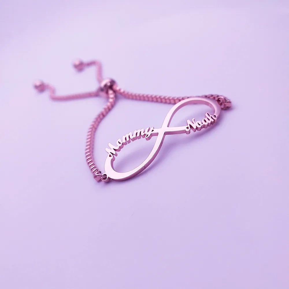 Exquisite Stainless Steel Personalized Name Infinity Adjustable Bracelet for Mom Women Girls