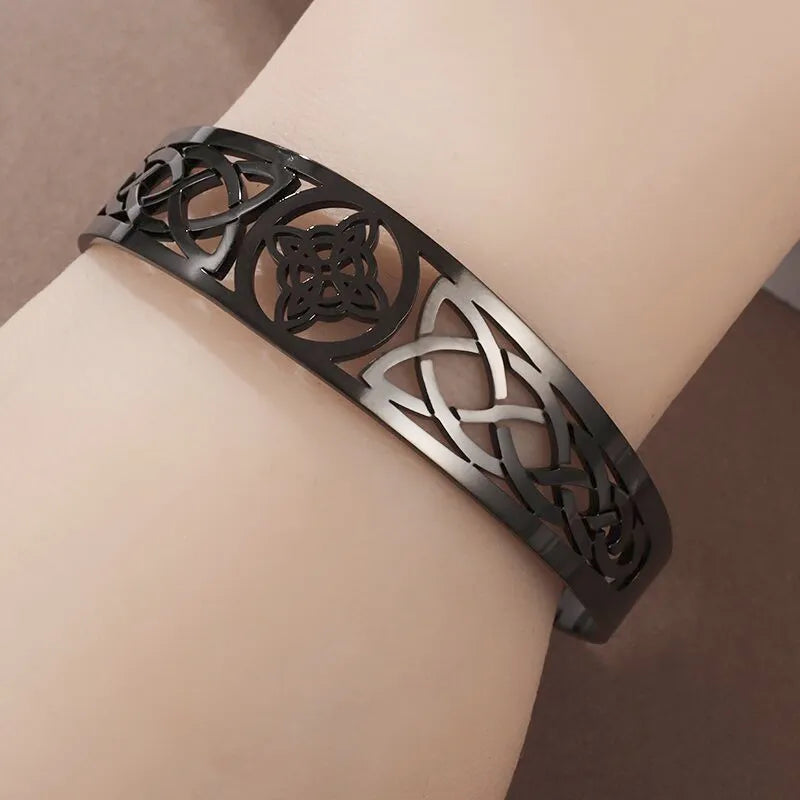 Gorgeous Adjustable Stainless Steel Knot Celtic Amulet Open Cuff for Women and Men