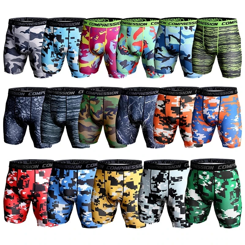 High Quality Men's Sport Athletic Compression 3D Print Camouflage Quick Dry Breathable Legging Shorts