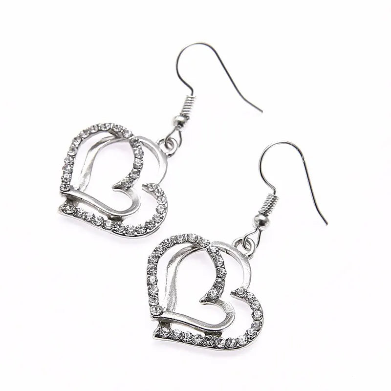 Exquisite Fashion Dazzling Romantic Rhinestone Double Heart Shaped Jewelry Set