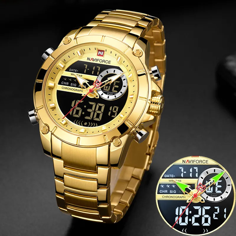 Top Luxury NAVIFORCE Business Sports Watch For Men Luminous Quartz Steel Waterproof Dual Display