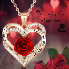 Elegance I Love You Rose Flower Pendant Necklace
