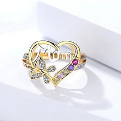 Gorgeous Gold Plated Heart Shaped CZ Love Mom Ring for Mother's Day.