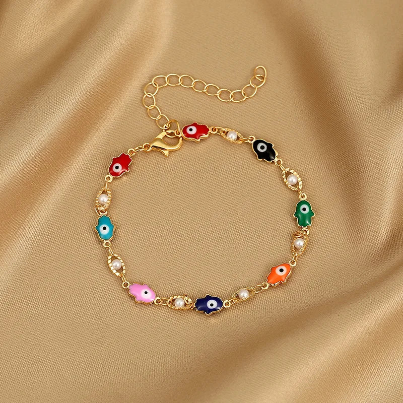 Vintage Gold Color Chain Bracelet with Colorful Crystal Heart Butterfly Charm