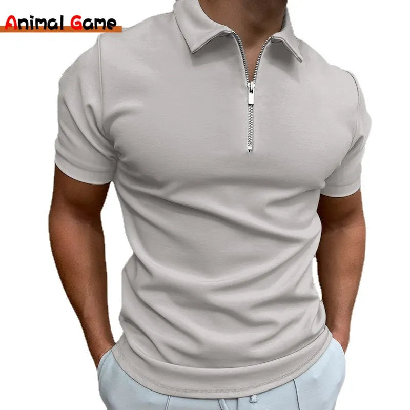 Men's Top Quality Short Sleeve Turn-Down Collar Zipper Polo Shirts