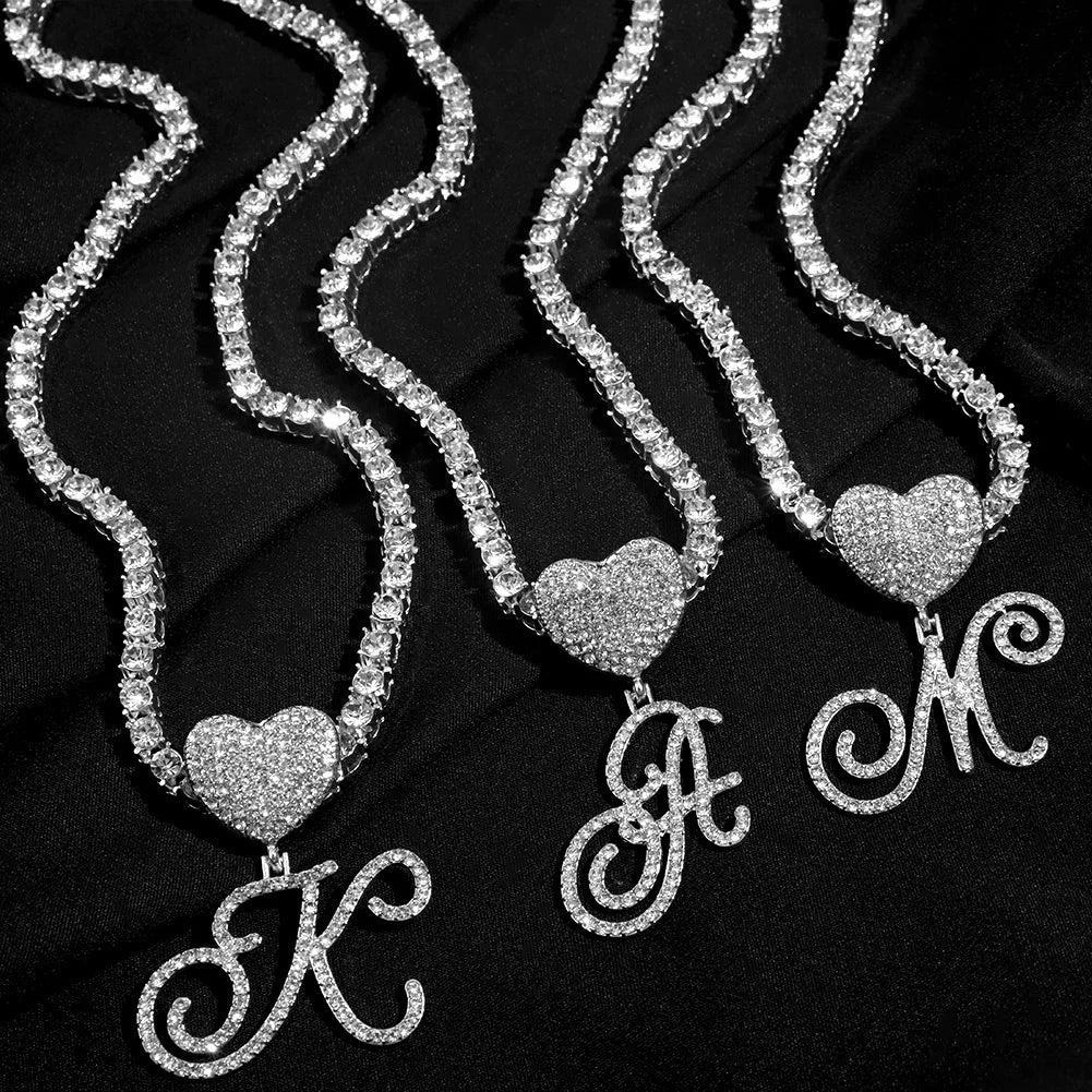 Gorgeous Silver Bling Sparkling Crystal Cursive Initials Name Choker Necklace For Women