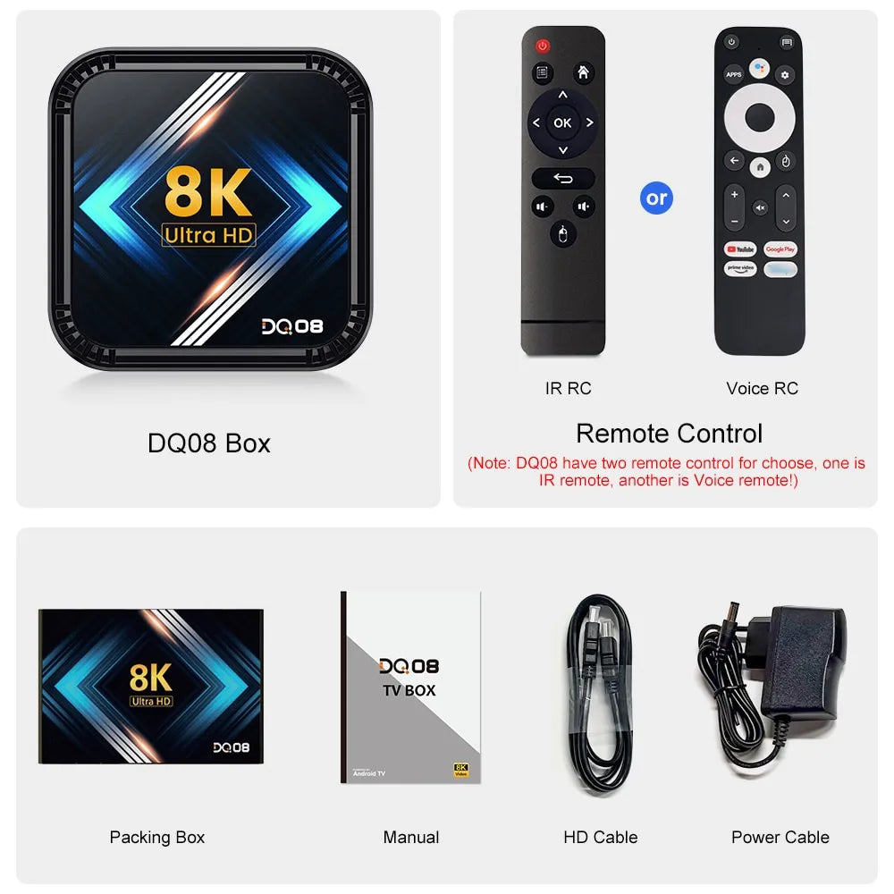 DQ08 RK3528 Smart TV Box Android 13 Quad Core Cortex A53 Support 8K Video 4K HDR10+ Dual Wifi BT Google Voice