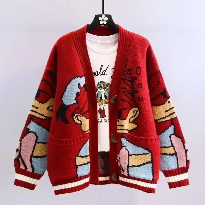 Disney Knitted Donald Duck and Mikey Cartoon Sweaters for Women and Junior