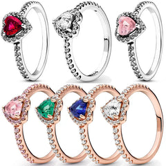 Elegance 925 Sterling Silver Colorful Cubic Zirconia Crystals Heart Ring