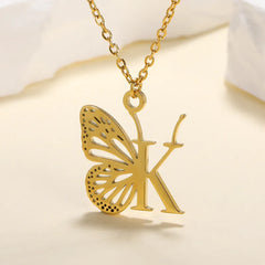 Exquisite Luxury Gold Platinum Plated A-Z Alphabet Initial Letter with Butterfly Pendant Necklace