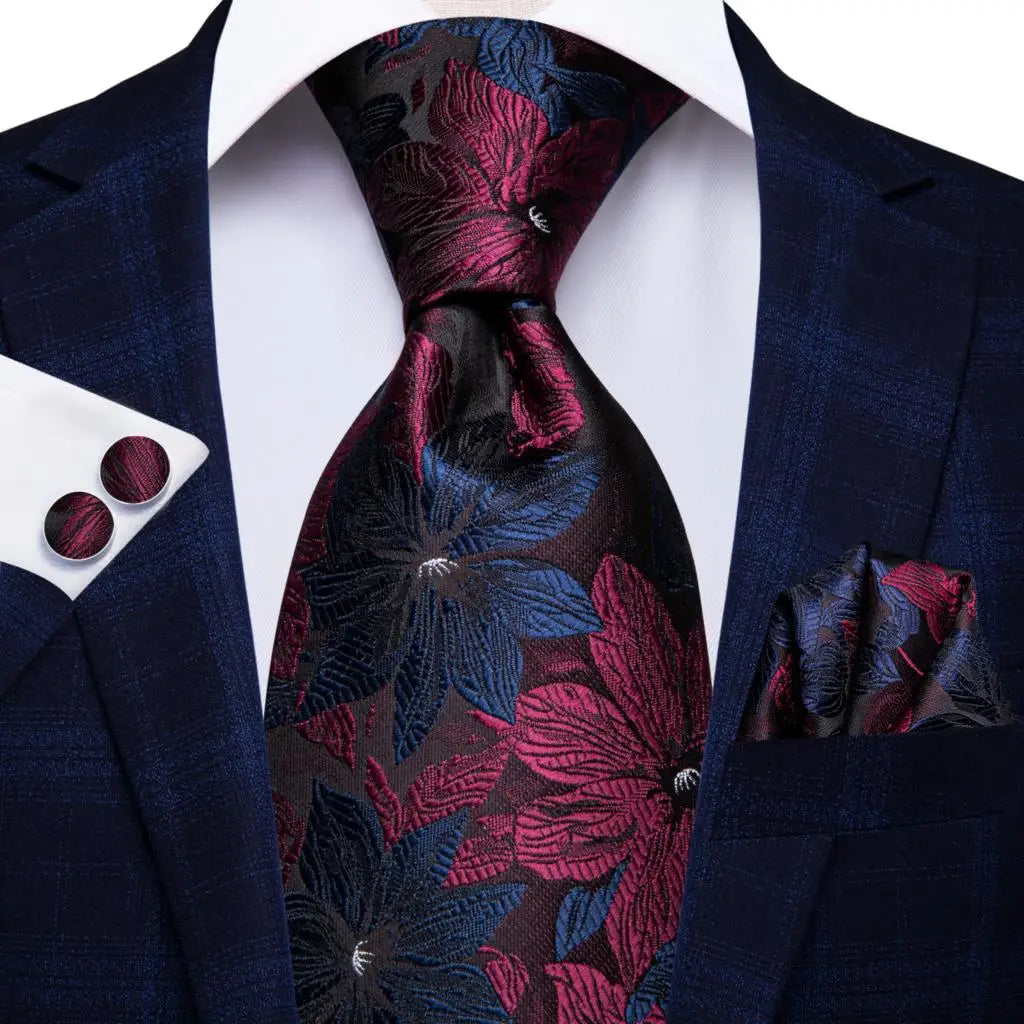 Luxury Hi-Tie 100% Silk Paisley Striped Necktie and Pocket Square Cufflinks Set
