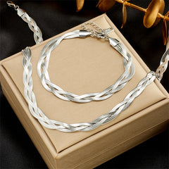 Luxury 316L Stainless Steel 2to3 Tones 3in1 Crossover Snake Chain Necklace Bracelet Set for Women and Girls
