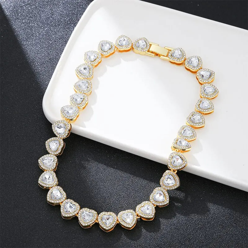 Exquisite Dazzling Gold Plated Heart Shape Cuban Chain Necklace